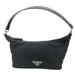 Prada Accessory Pouch Saffiano Shoulder Bag Nylon Triangle Logo Black